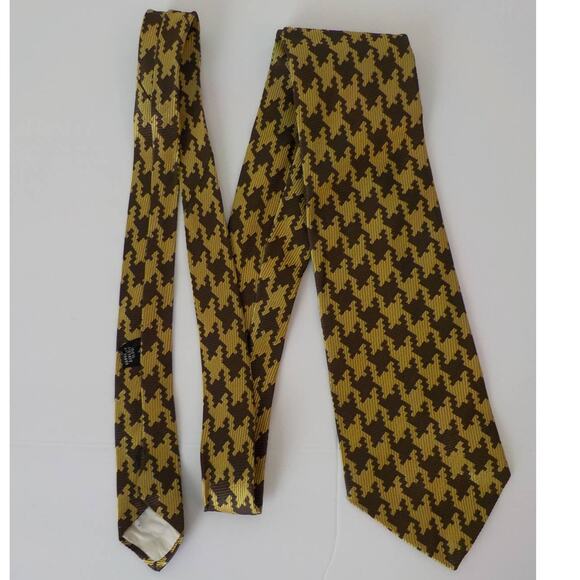 La Bella Collection Classic Brown Gold Neck Tie Houndstooth Pattern Vintage - Picture 1 of 9